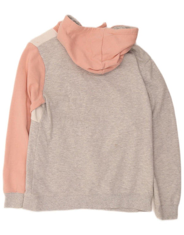 Fila Womens Graphic Hoodie Jumper UK 14 Medium Grey Colourblock Cotton