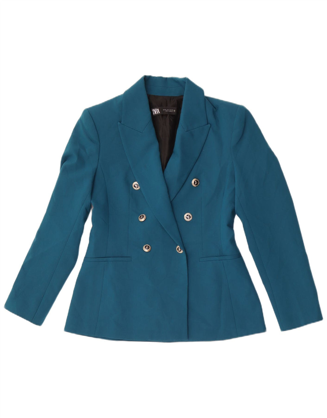 Zara Womens Double Breasted Blazer Jacket UK 12 Medium Blue Polyester