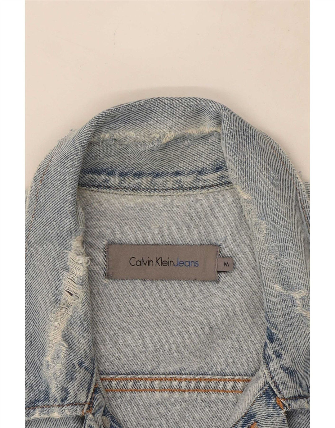 Calvin Klein Jeans Mens Distressed Denim Jacket UK 38 Medium Blue Cotton