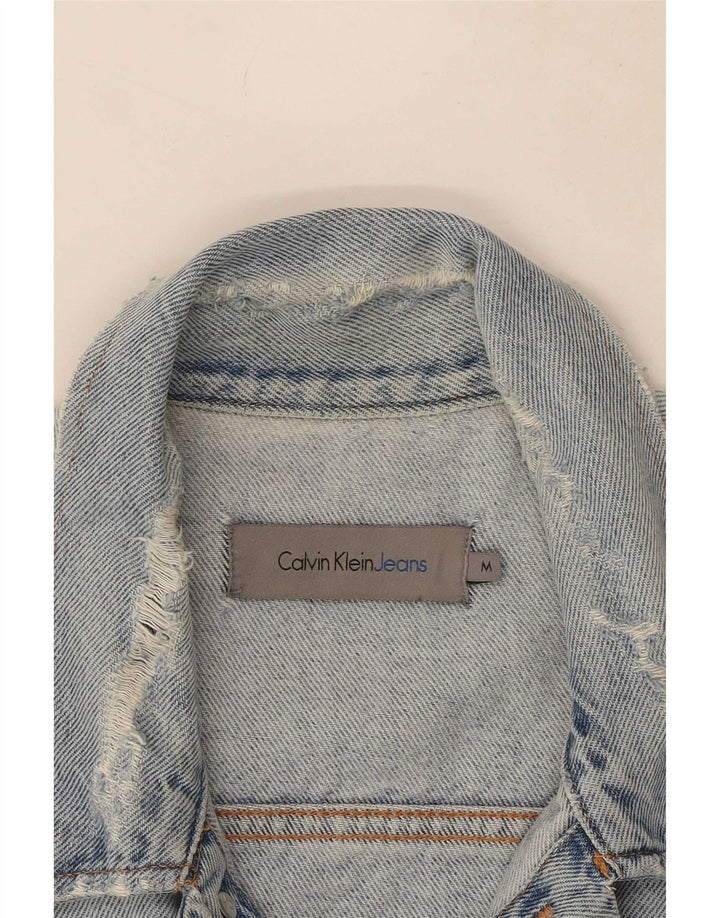 Calvin Klein Jeans Mens Distressed Denim Jacket UK 38 Medium Blue Cotton