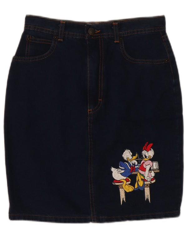 Emmanuel Shvili Womens Donald Duck Denim Skirt IT 40 Small W26 Navy Blue