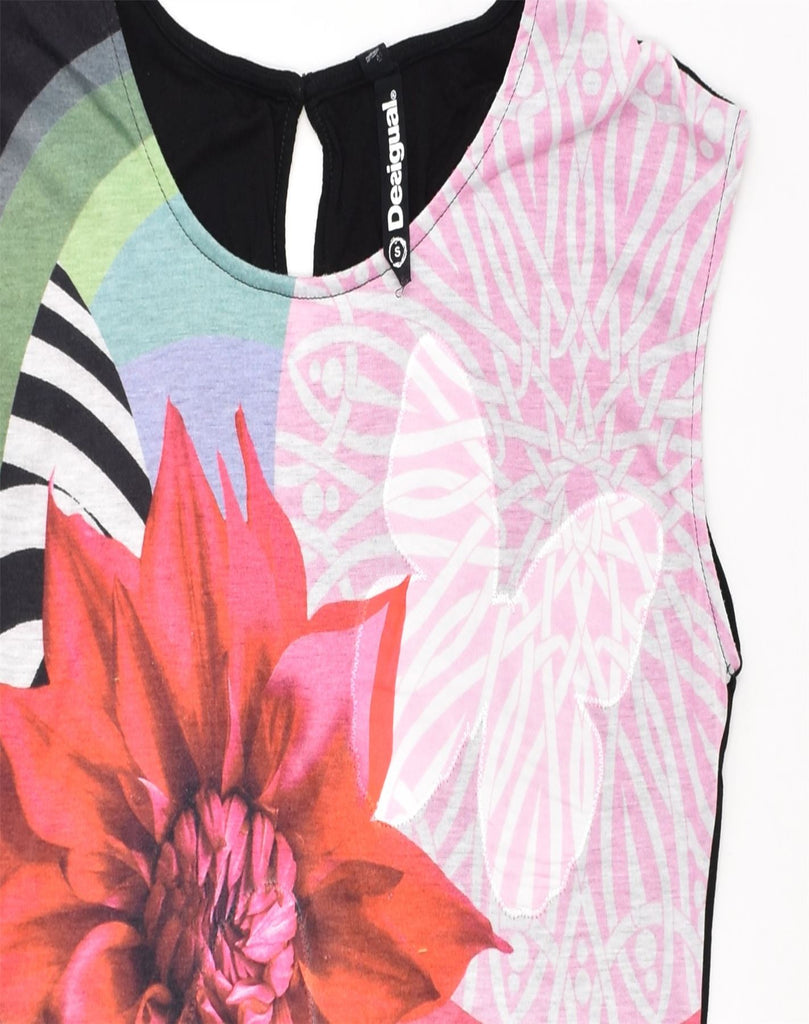 DESIGUAL Womens Oversized Graphic Vest Top UK 8 Small Multicoloured Floral | Vintage | Thrift | Second-Hand | Used Clothing | Messina Hembry 