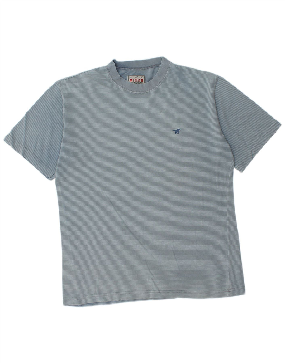 Mustang Mens T-Shirt Top Medium Blue Pinstripe Cotton