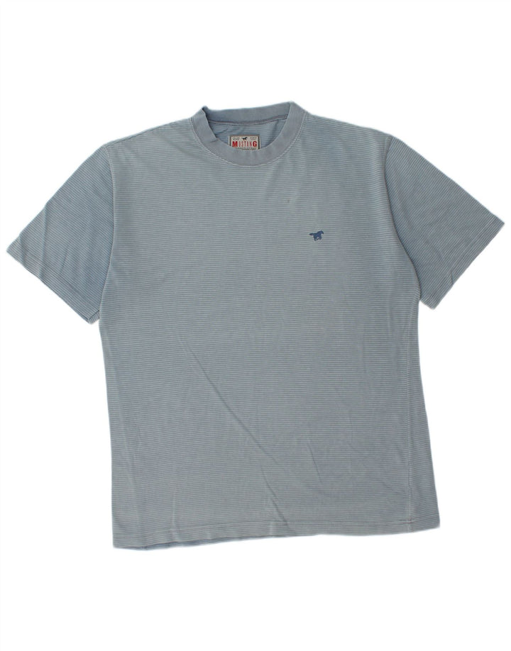 Mustang Mens T-Shirt Top Medium Blue Pinstripe Cotton