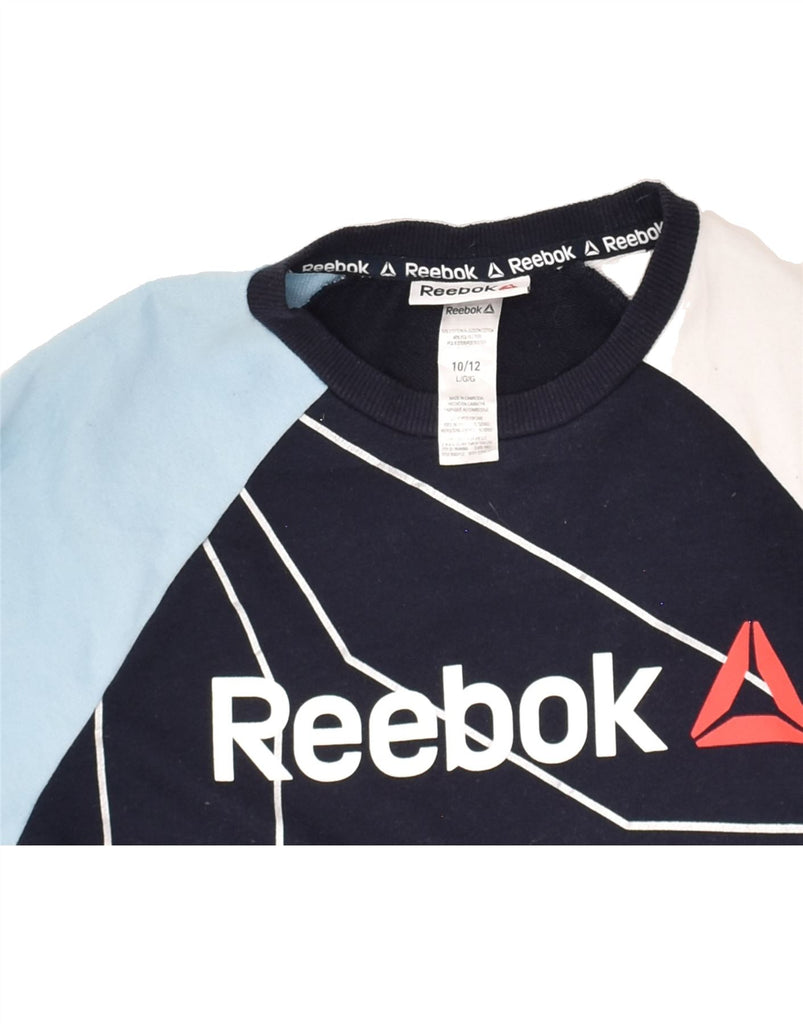 REEBOK Boys Graphic Sweatshirt Jumper 10-11 Years Large Navy Blue | Vintage Reebok | Thrift | Second-Hand Reebok | Used Clothing | Messina Hembry 