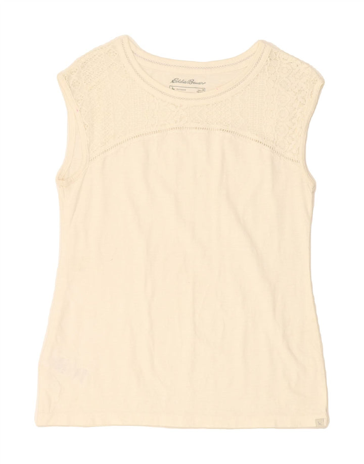 EDDIE BAUER Womens Vest Top UK 12 Medium Off White Cotton Vintage Eddie Bauer and Second-Hand Eddie Bauer from Messina Hembry 