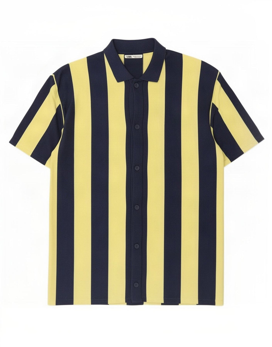 Zara Mens Short Sleeve Shirt Medium Blue Striped Cotton