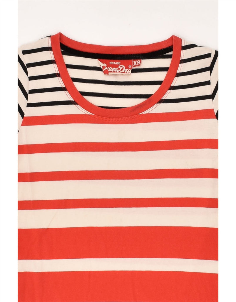 SUPERDRY Womens T-Shirt Top UK 6 XS Red Striped Cotton | Vintage Superdry | Thrift | Second-Hand Superdry | Used Clothing | Messina Hembry 