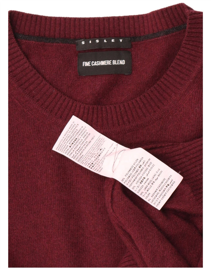 Sisley Mens Crew Neck Jumper Sweater Medium Burgundy Polyamide