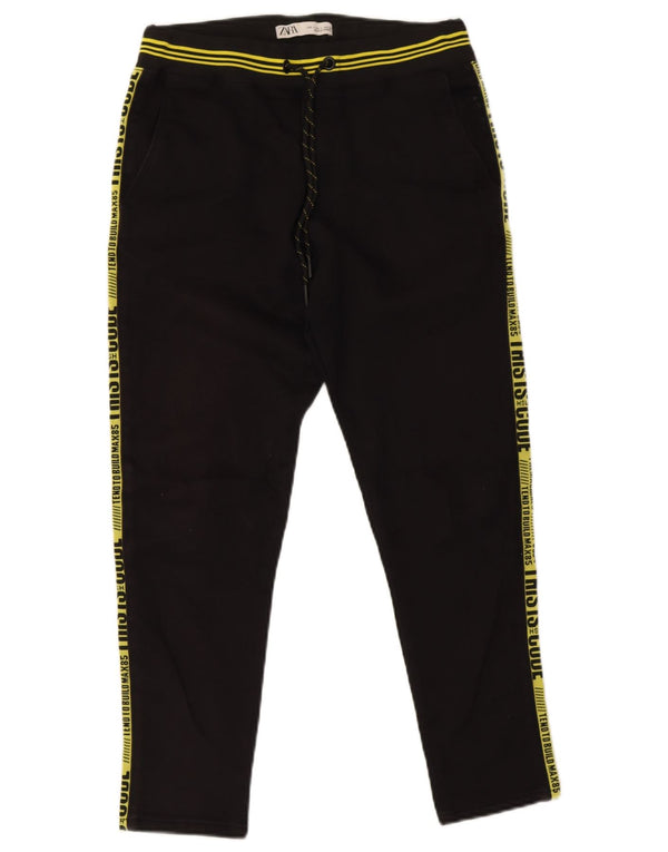 Zara Mens Graphic Tracksuit Trousers Small Black Polyester