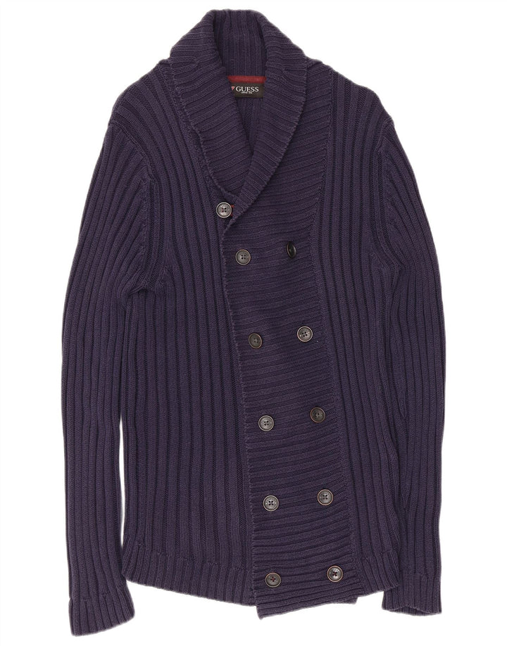 GUESS Womens Cardigan Sweater UK 14 Large Navy Blue Cotton