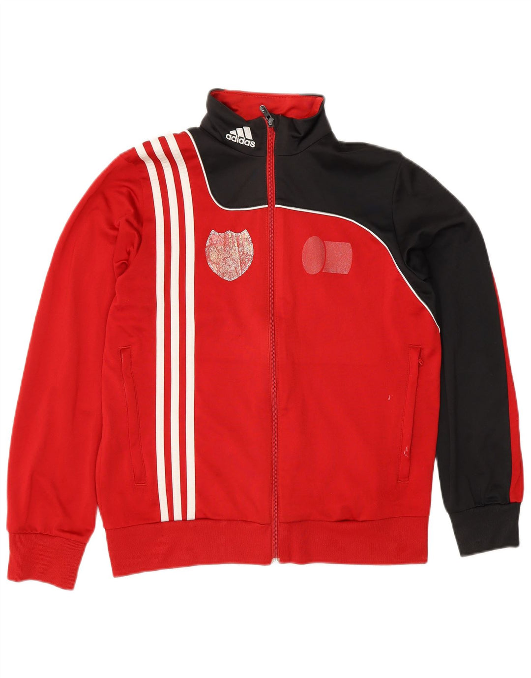 ADIDAS Boys Tracksuit Top Jacket 13-14 Years Red Colourblock Polyester