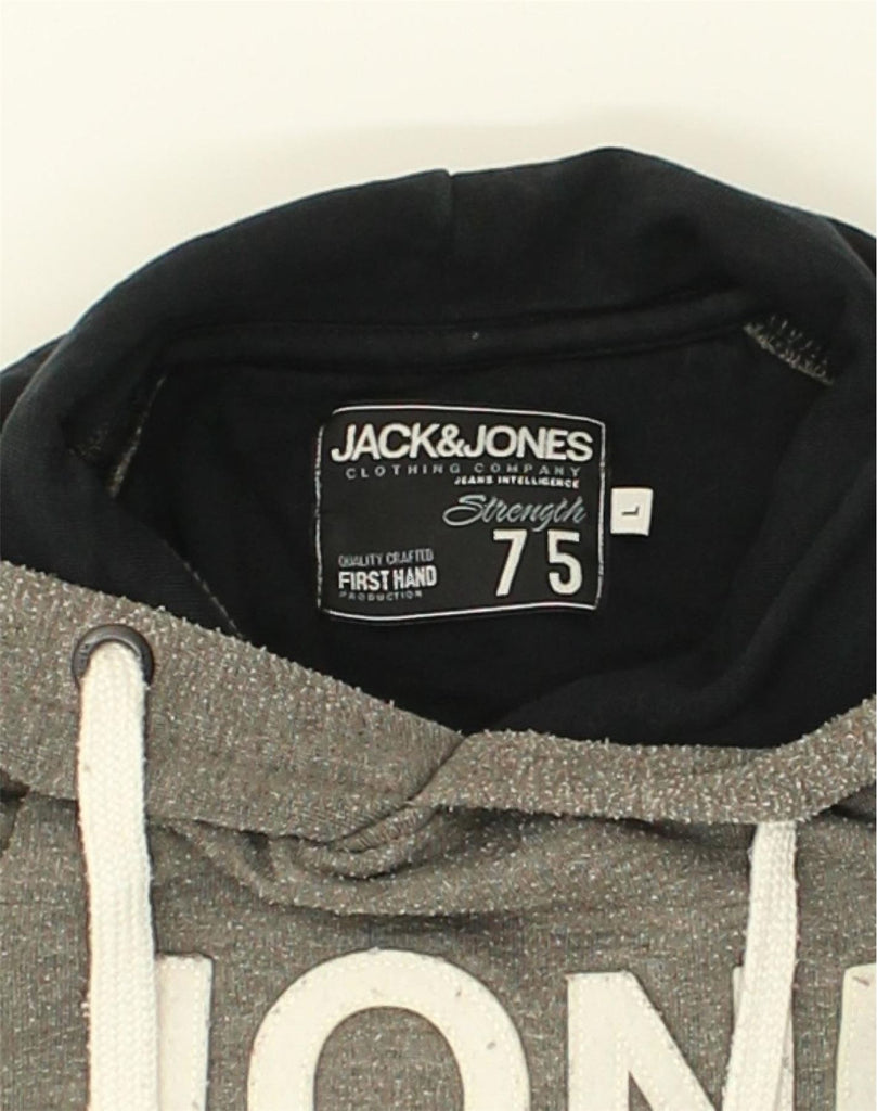 JACK & JONES Mens Graphic Hoodie Jumper Large Grey Colourblock Cotton | Vintage Jack & Jones | Thrift | Second-Hand Jack & Jones | Used Clothing | Messina Hembry 