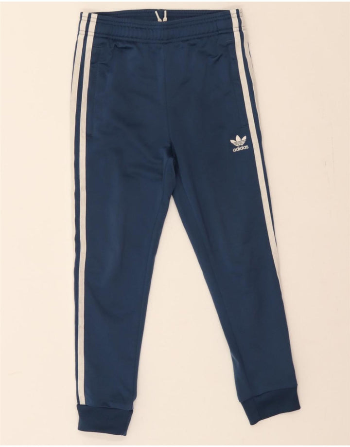 ADIDAS Boys Tracksuit Trousers Joggers 7-8 Years  Navy Blue Polyester Vintage Adidas and Second-Hand Adidas from Messina Hembry 