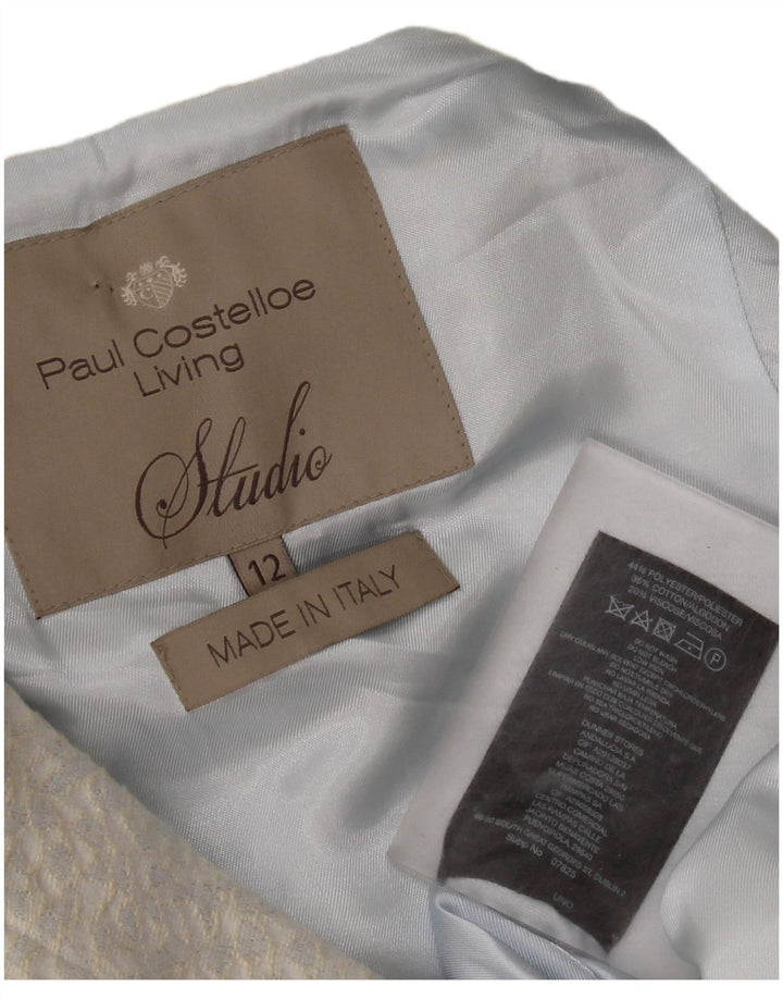 Paul Costelloe Womens 3/4 Sleeve Overcoat UK 12 Medium Blue Geometric