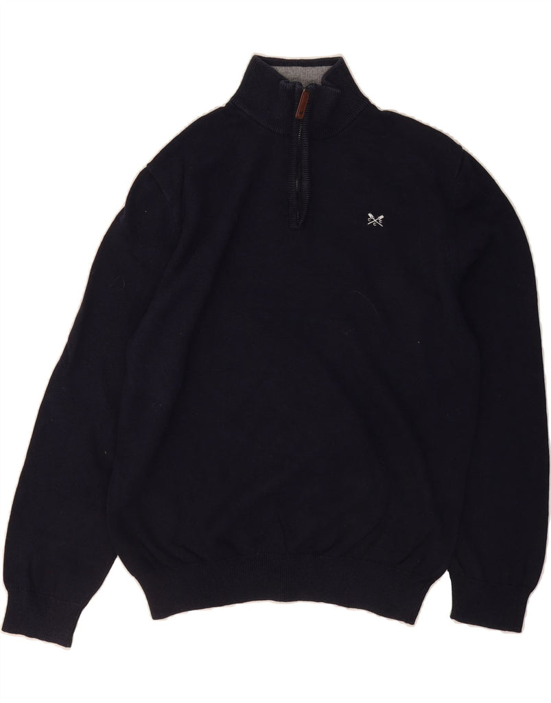 CREW CLOTHING Womens Zip Neck Jumper Sweater UK 16 Large Navy Blue Cotton Vintage Crew Clothing and Second-Hand Crew Clothing from Messina Hembry 