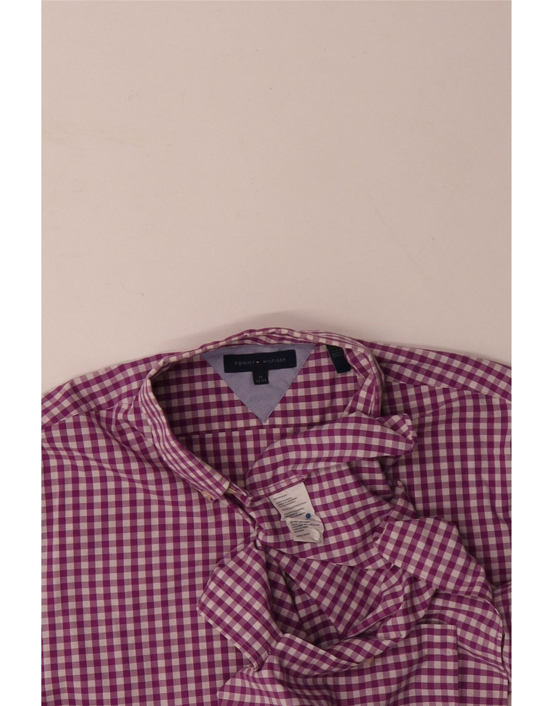 TOMMY HILFIGER Mens Shirt Size 17 XL Purple Gingham Cotton