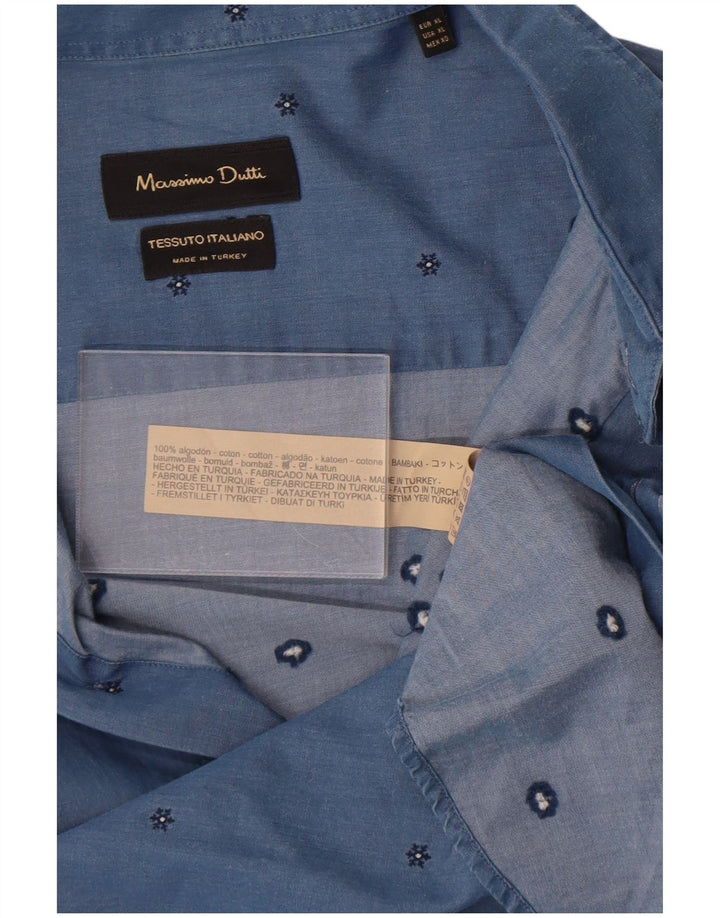 Massimo Dutti Mens Shirt XL Navy Blue Spotted Cotton