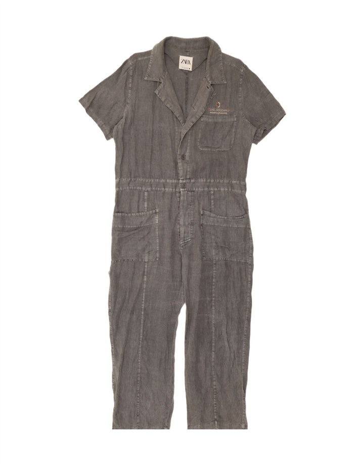 Zara Womens Oversized Jumpsuit UK 14 Medium Grey Linen