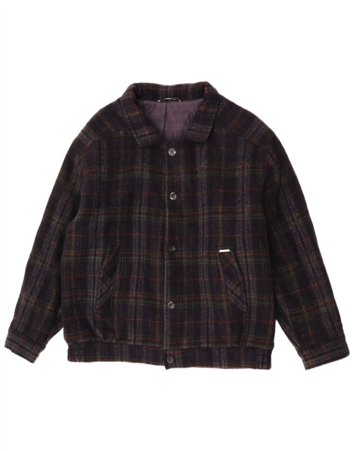 Vintage Mens Bomber Jacket UK 36 Small Navy Blue Check New Wool