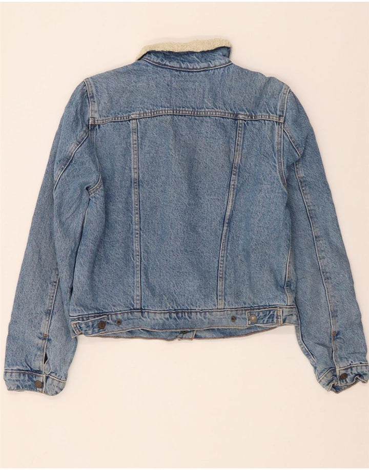 Levi's Womens Denim Sherpa Jacket UK 14 Large Blue Cotton