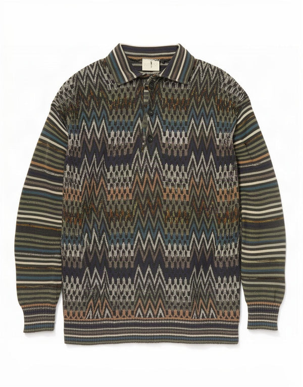 NANI BON Mens Polo Neck Jumper Sweater IT 50 Medium Multicoloured Geometric