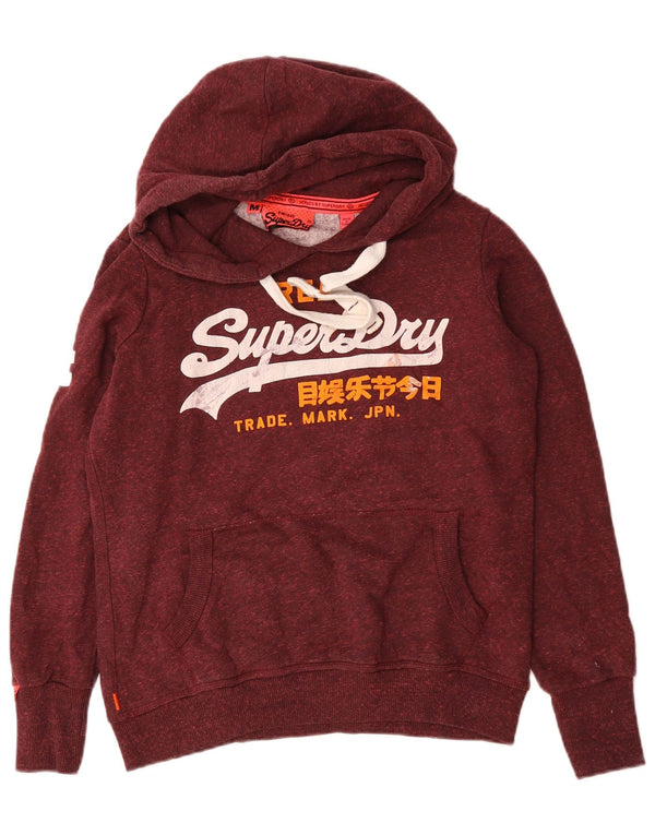Superdry Womens Graphic Hoodie Jumper UK 14 Medium Burgundy Flecked Cotton