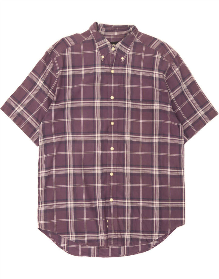 EDDIE BAUER Mens Short Sleeve Shirt Medium Purple Check Cotton Vintage Eddie Bauer and Second-Hand Eddie Bauer from Messina Hembry 