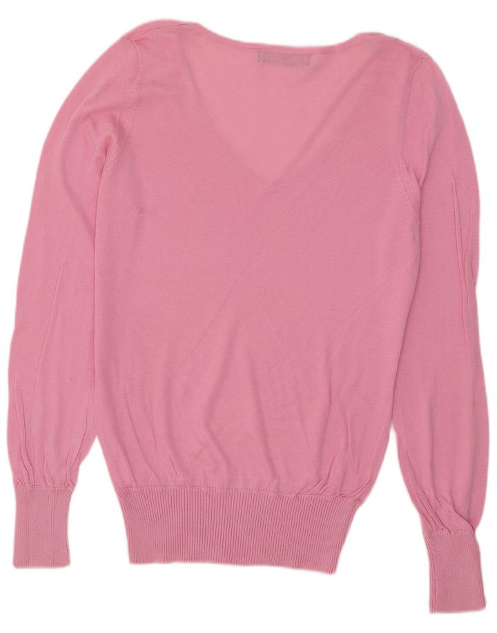 Zara Womens V-Neck Jumper Sweater UK 14 Medium Pink Cotton