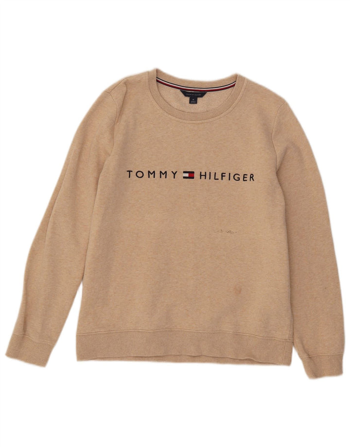 Tommy Hilfiger Womens Graphic Sweatshirt Jumper UK 14 Medium Beige Cotton