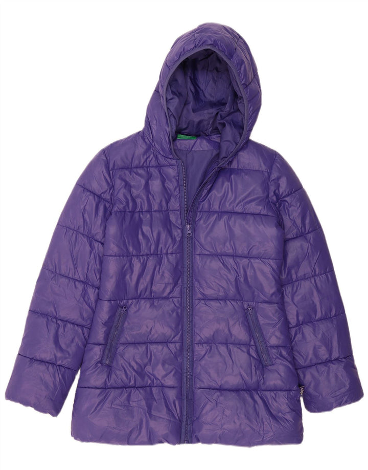 BENETTON Girls Hooded Padded Jacket 11-12 Years 2XL Purple Polyester