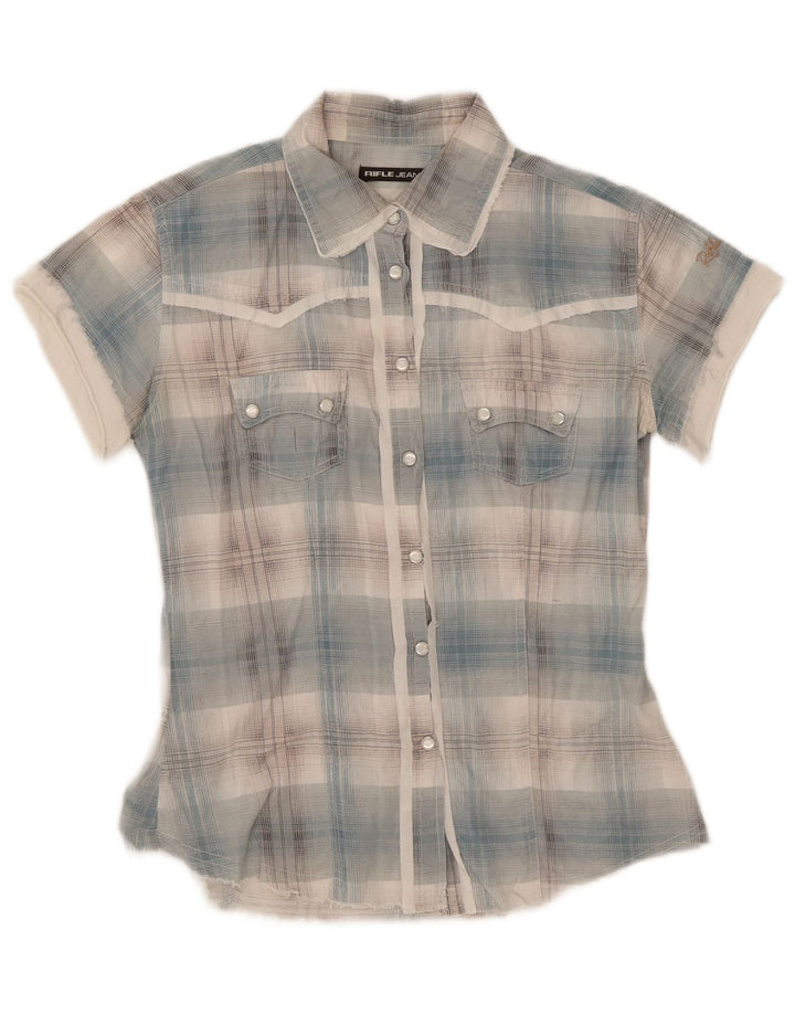 Rifle Womens Short Sleeve Shirt UK 12 Medium Blue Check