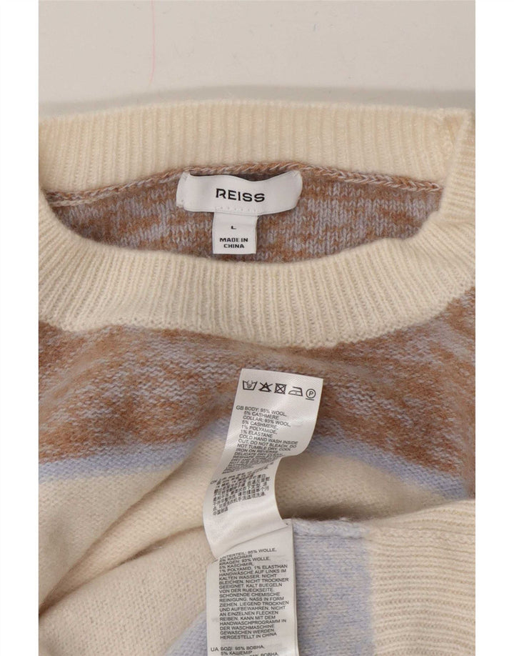 Reiss Mens Crew Neck Jumper Sweater Large Multicoloured Striped Wool