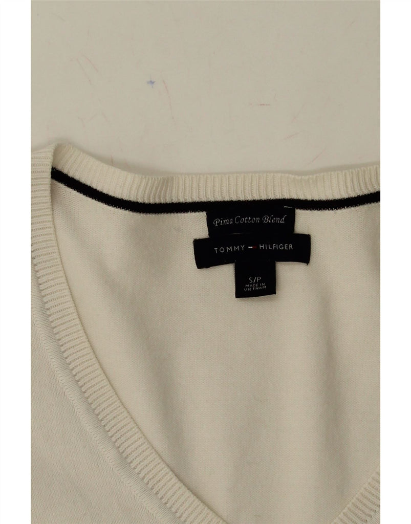TOMMY HILFIGER Womens V-Neck Jumper Sweater UK 10 Small White Cotton Vintage Tommy Hilfiger and Second-Hand Tommy Hilfiger from Messina Hembry 