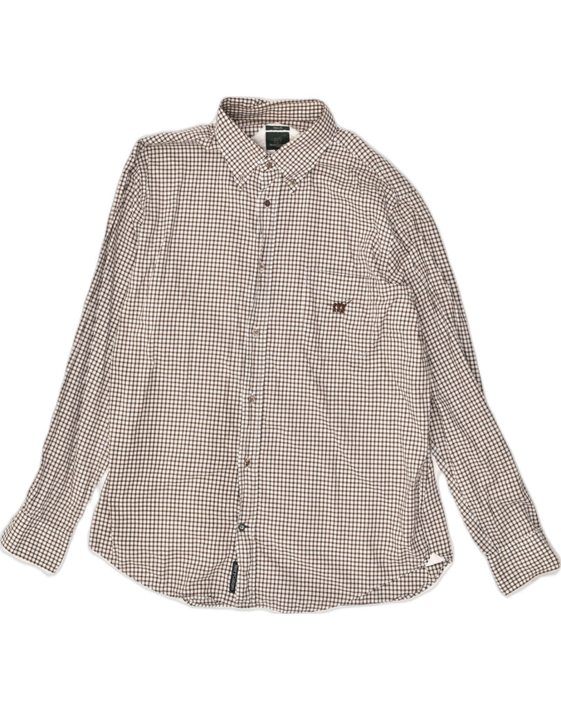 HENRY COTTONS Mens Slim Fit Shirt Size 45 XL Brown Gingham Cotton | Vintage Henry Cottons | Thrift | Second-Hand Henry Cottons | Used Clothing | Messina Hembry 