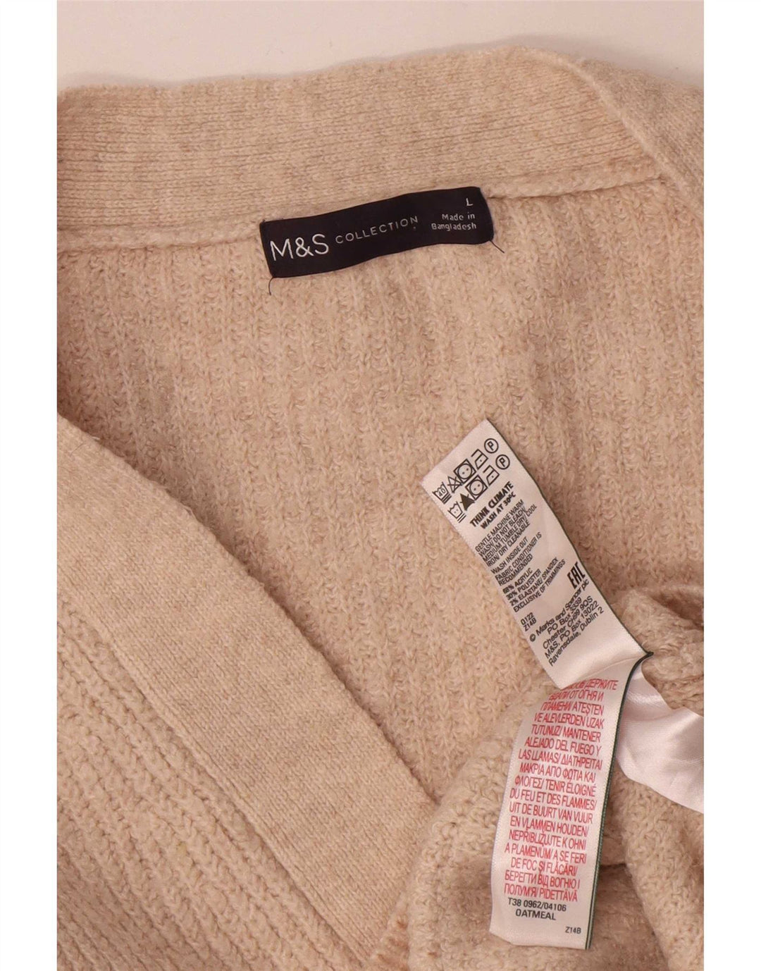 Marks & Spencer Womens Oversized Cardigan Sweater UK 16 Large Beige Acrylic