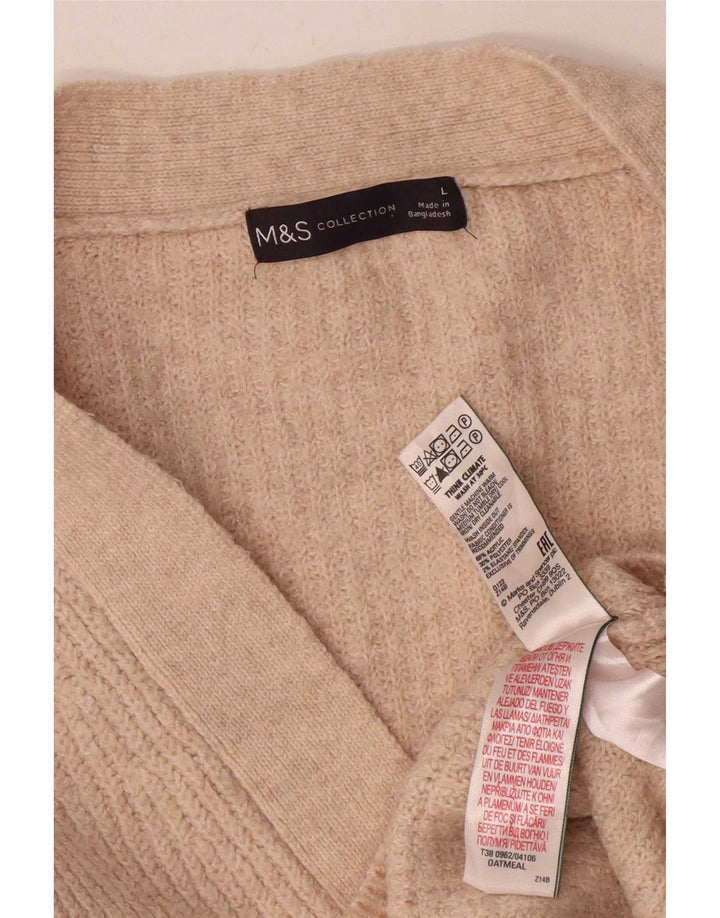 Marks & Spencer Womens Oversized Cardigan Sweater UK 16 Large Beige Acrylic