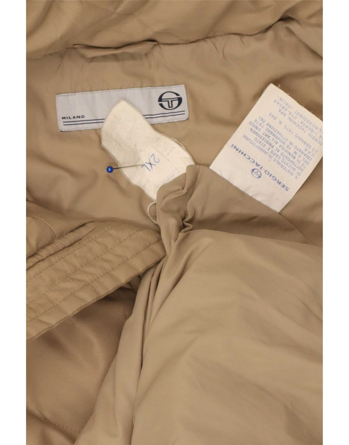 Sergio Tacchini Mens Hooded Quilted Jacket UK 44 2XL Beige Polyester