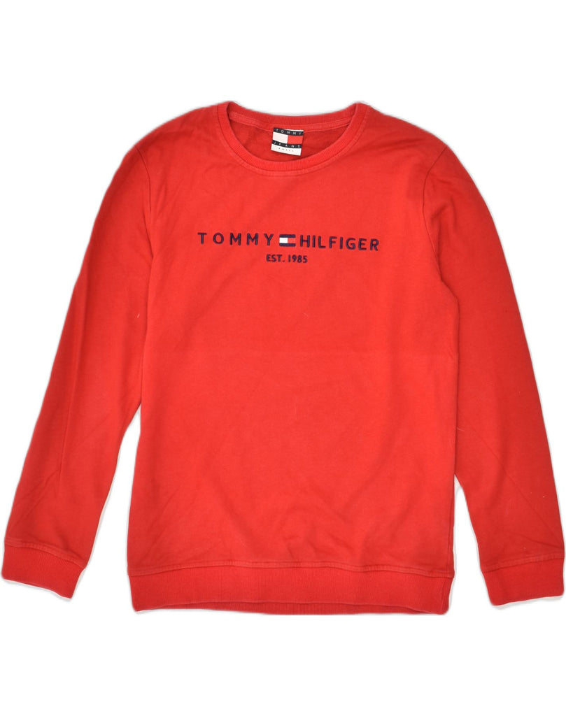 TOMMY HILFIGER Womens Loose Fit Graphic Sweatshirt Jumper UK 10 Small Red | Vintage Tommy Hilfiger | Thrift | Second-Hand Tommy Hilfiger | Used Clothing | Messina Hembry 