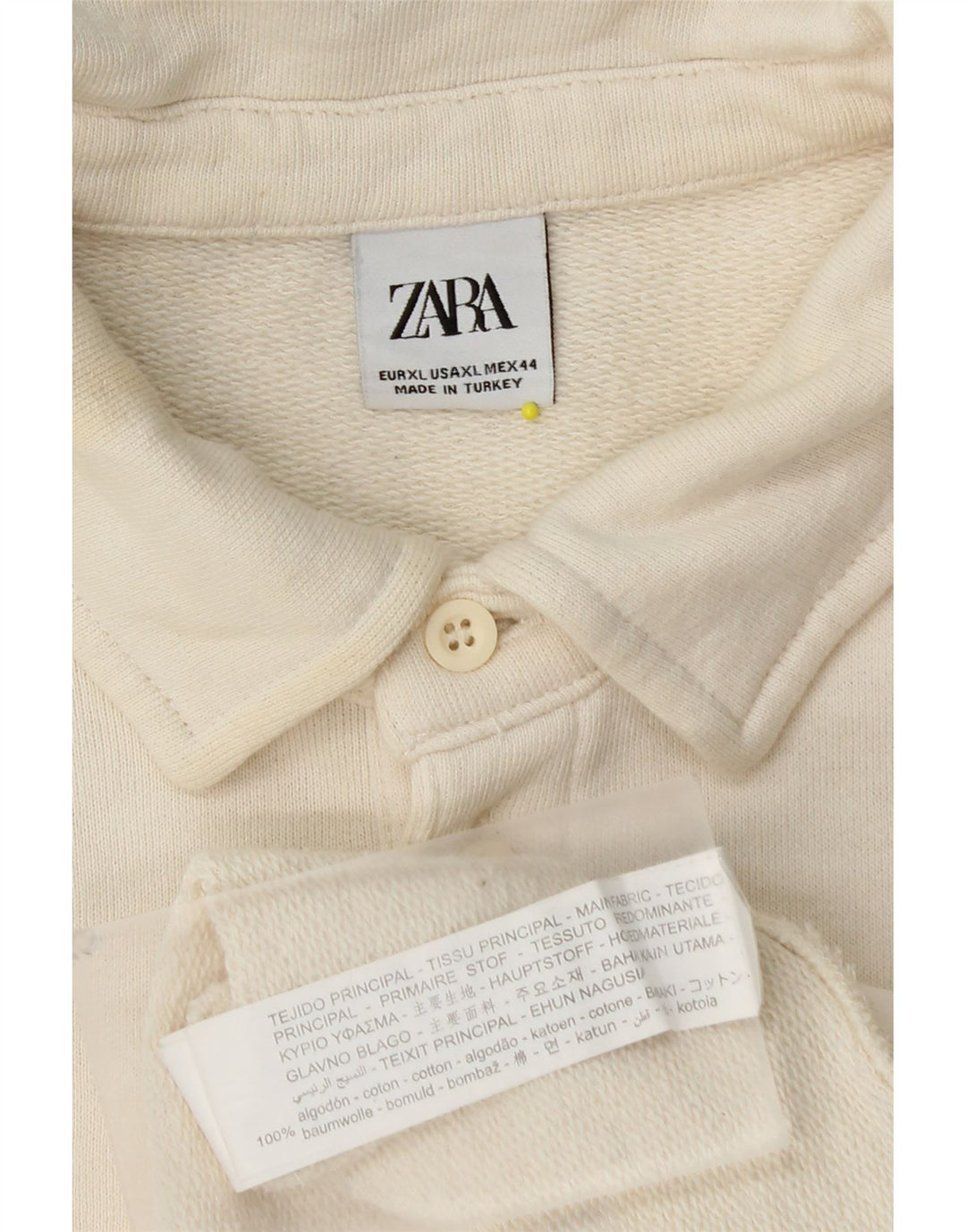 Zara Mens Graphic Polo Neck Sweatshirt Jumper XL Off White Cotton