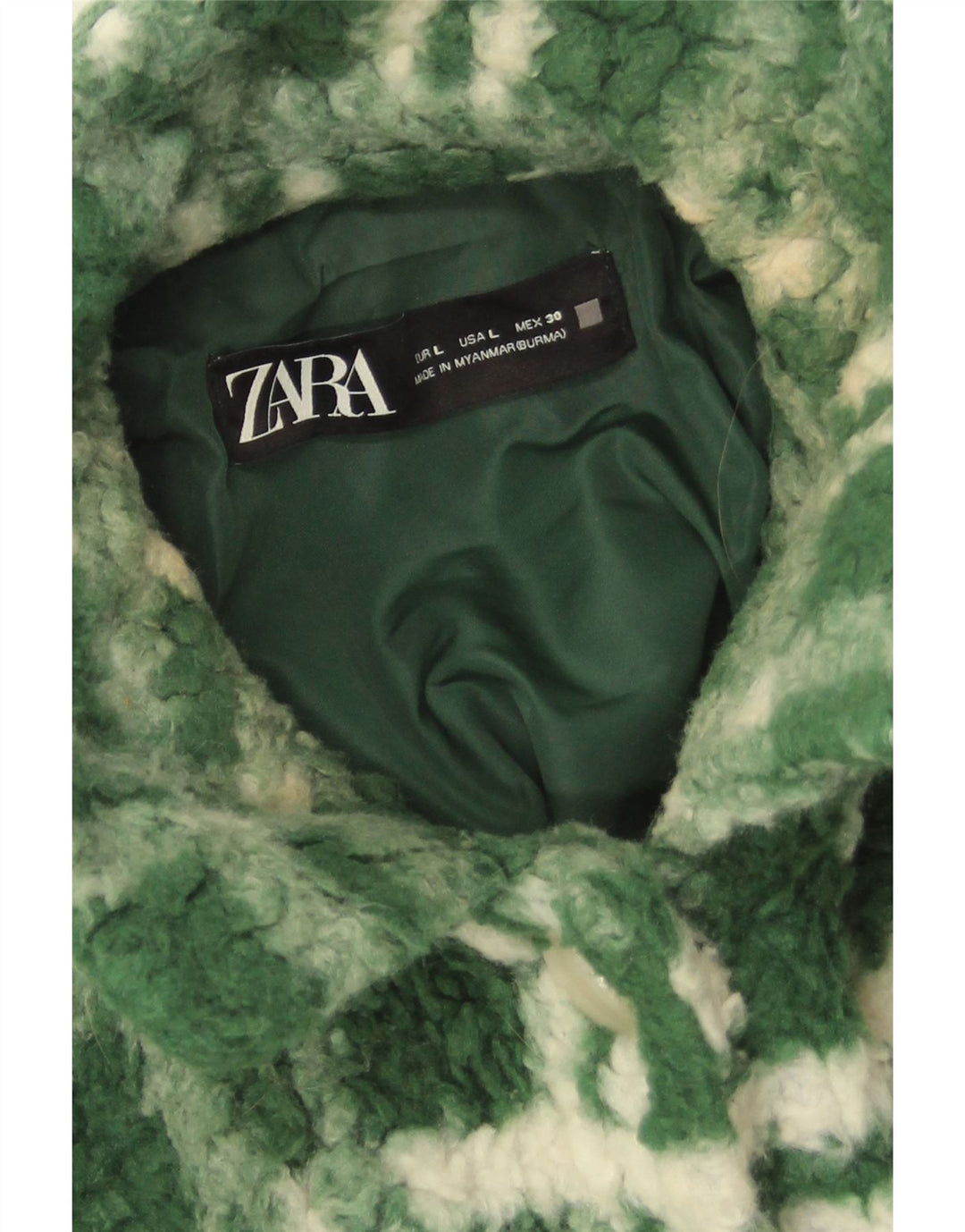 Zara Womens Oversized Fleece Jacket UK 14 Large Green Check Polyester
