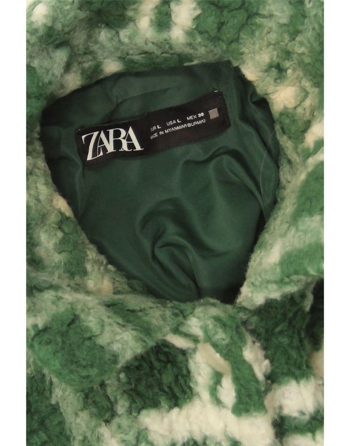 Zara Womens Oversized Fleece Jacket UK 14 Large Green Check Polyester