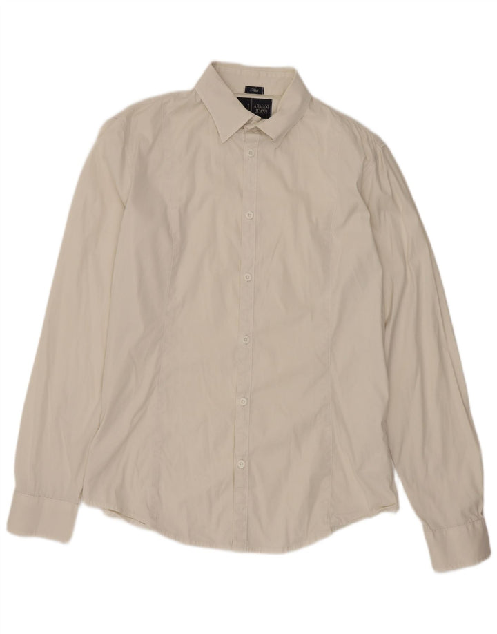 Armani Jeans Mens Fitted Shirt Large White Cotton