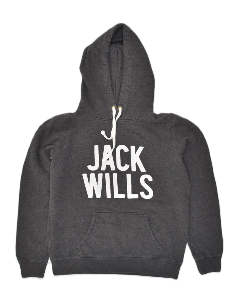 JACK WILLS Womens Graphic Hoodie Jumper UK 14 Large  Grey Cotton | Vintage Jack Wills | Thrift | Second-Hand Jack Wills | Used Clothing | Messina Hembry 