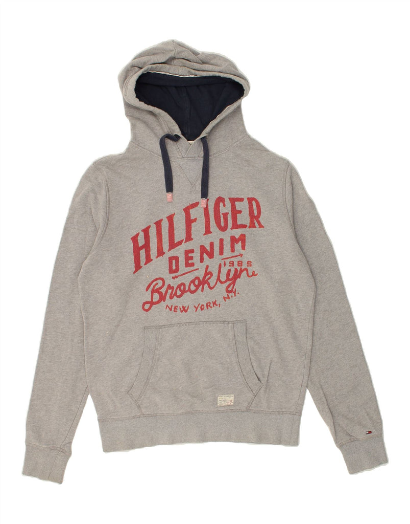 TOMMY HILFIGER Mens Graphic Hoodie Jumper Large Grey Cotton | Vintage Tommy Hilfiger | Thrift | Second-Hand Tommy Hilfiger | Used Clothing | Messina Hembry 