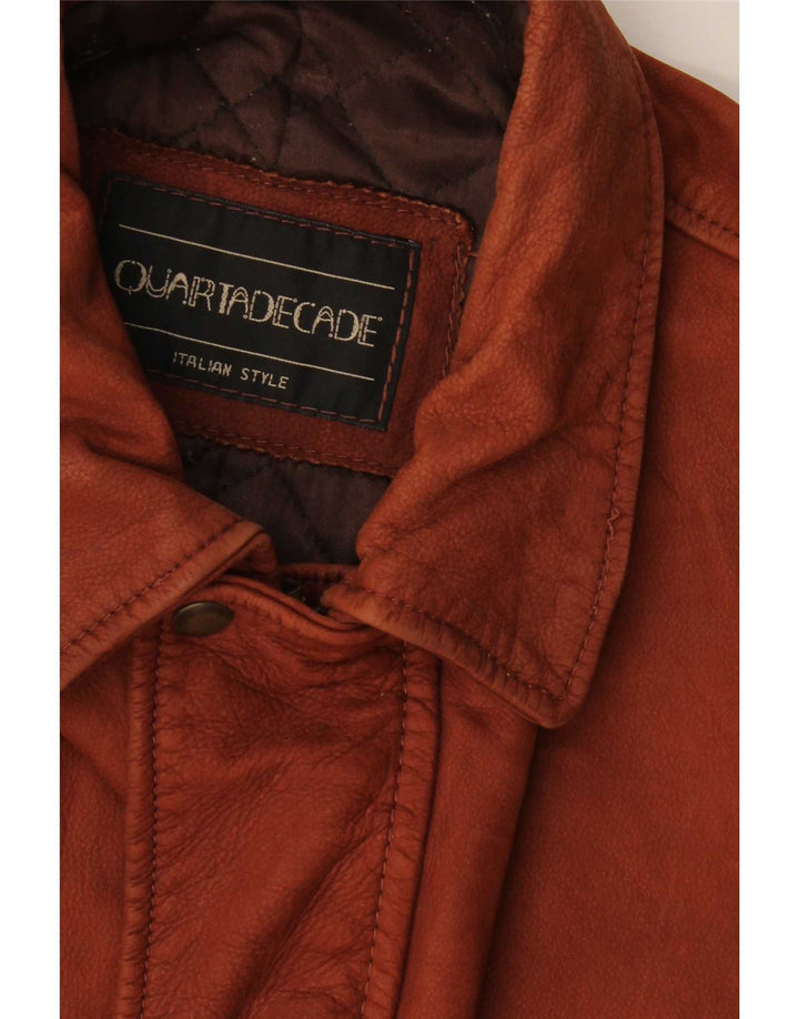 Quartadecade Mens Leather Coat UK 38 Medium Brown