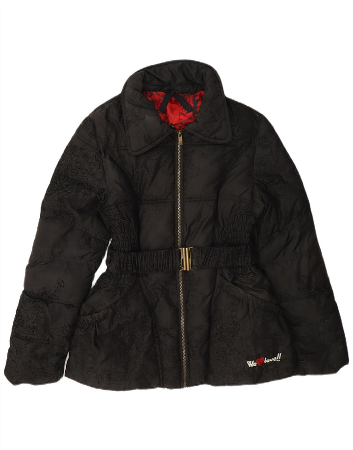 Desigual Womens Graphic Padded Jacket EU 40 Medium Black Paisley Polyester