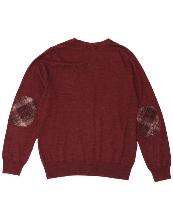 Fred Perry Mens Cardigan Sweater Medium Burgundy Wool