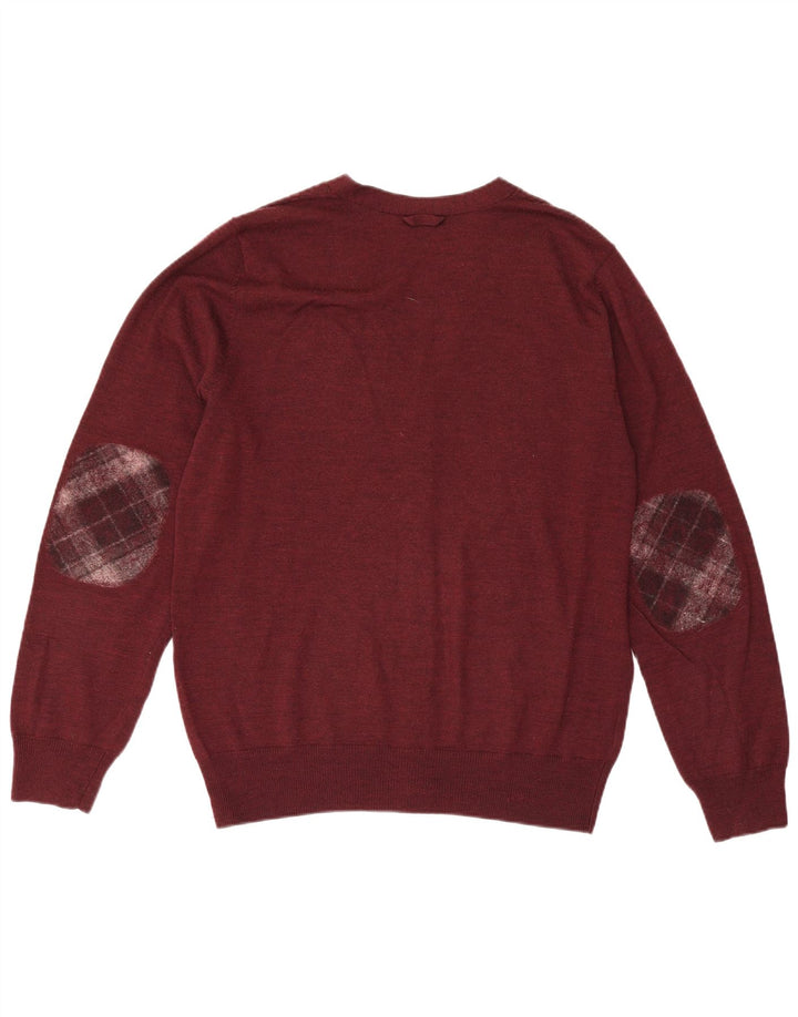 Fred Perry Mens Cardigan Sweater Medium Burgundy Wool