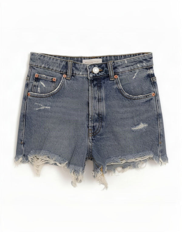 Zara Womens Distressed Denim Shorts EU 34 2XS W24 Blue Cotton